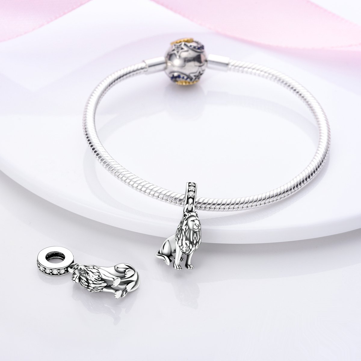 majestic lion dangle charm – s925 sterling silver | pandora style compatible for european bracelets