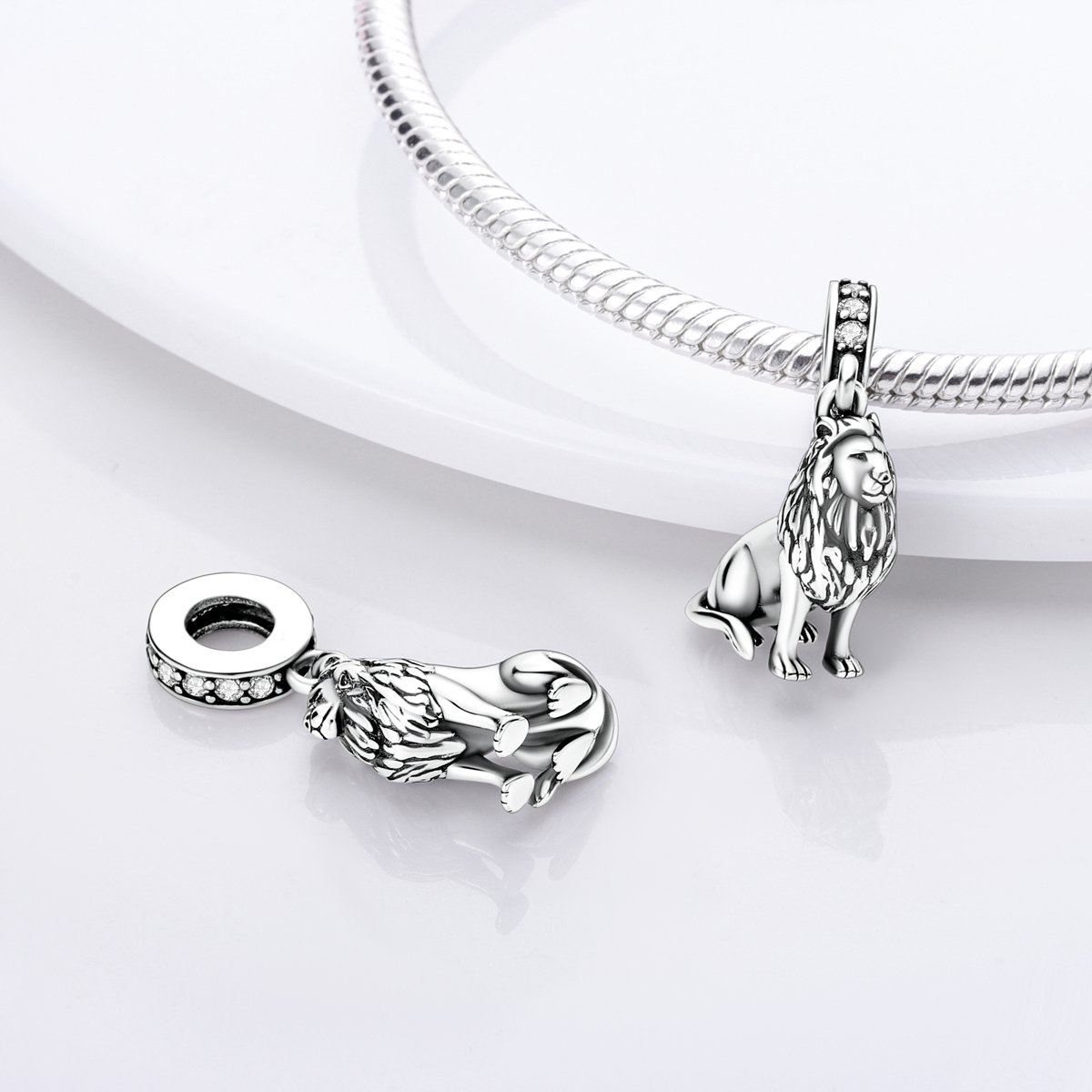 majestic lion dangle charm – s925 sterling silver | pandora style compatible for european bracelets