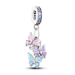 vibrant sterling silver colorful butterflies dangle charm – pandora style compatible | perfect birthday gift for her