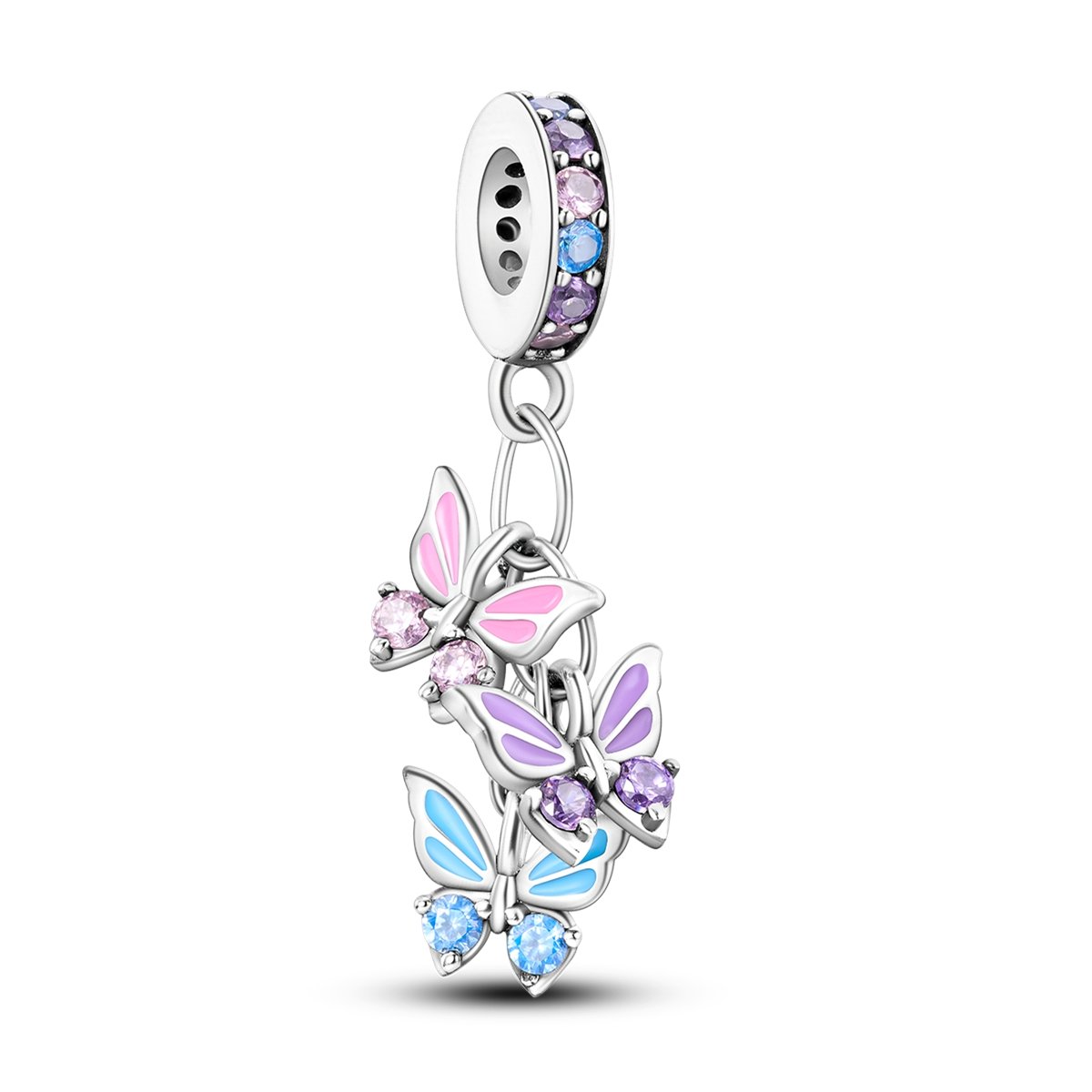 vibrant sterling silver colorful butterflies dangle charm – pandora style compatible | perfect birthday gift for her