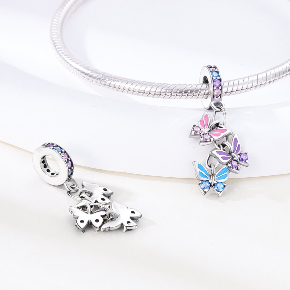 vibrant sterling silver colorful butterflies dangle charm – pandora style compatible | perfect birthday gift for her