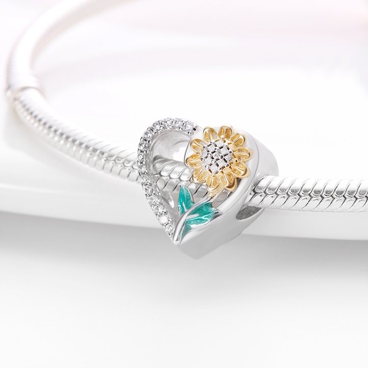 Two Tone Sunflower Heart Charm | S925 Sterling Silver | Pandora Charm Design - Image 4