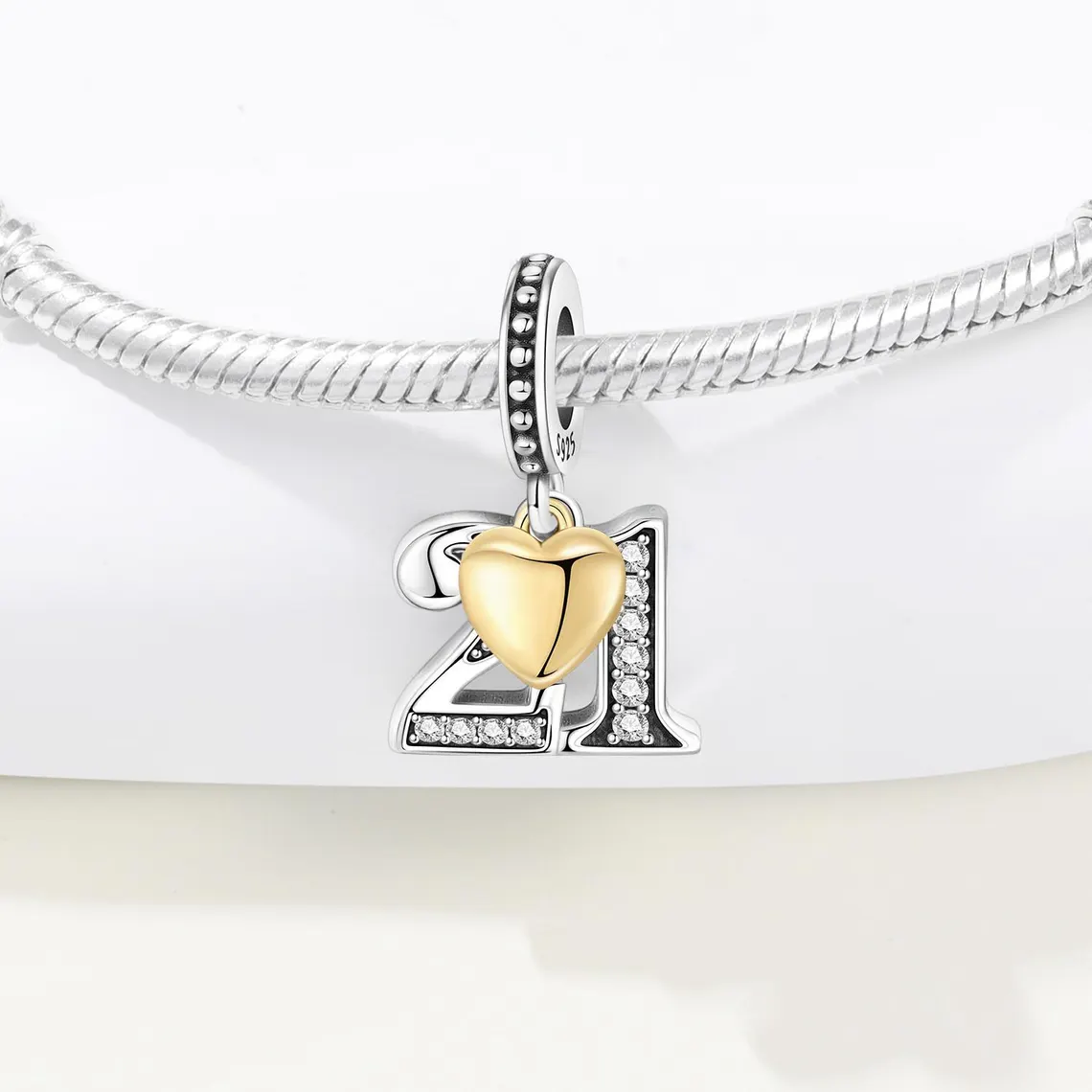 21st Birthday Milestone Heart Charm | S925 Sterling Silver | Pandora Charm - Image 2