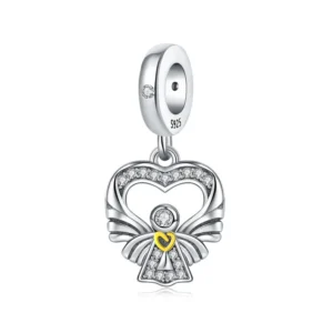 Angel inside heart sterling silver charm