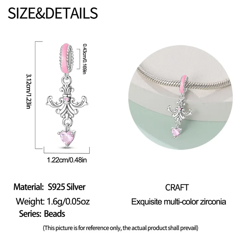 baroque classical pendant charm – s925 sterling silver | pandora style compatible for european bracelets