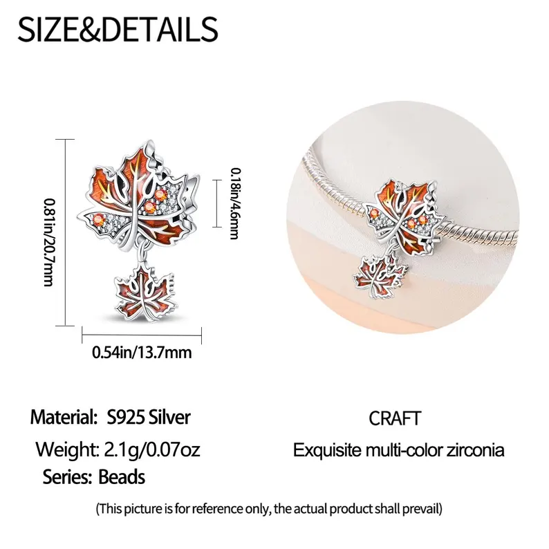 Maple Leaf Bead Charm | S925 Sterling Silver | Pandora Charm Design - Image 2