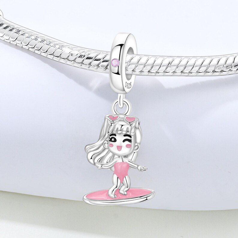 Surfing Girl Charm | S925 Sterling Silver | Pandora Charm Design - Image 3