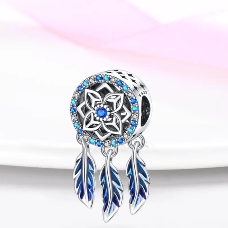Blue dreamcatcher silver dangle charm