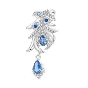 Blue feather charm S925 silver bead