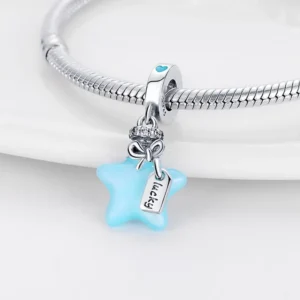 Blue glow-in-the-dark star charm S925 sterling silver