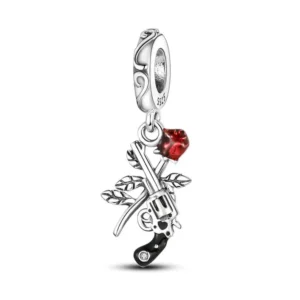 Bounty Hunter rose and revolver silver charm