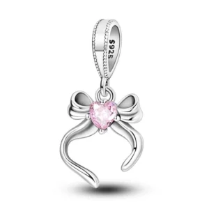 Butterfly bow girl heart silver charm