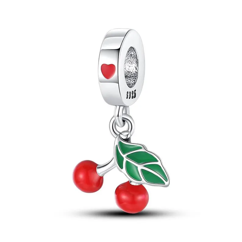 Cherry fruit sterling silver charm bead