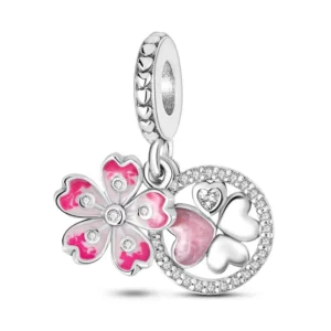 Clover cherry blossom charm sterling silver