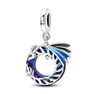 Coiling dragon sterling silver charm