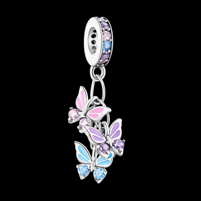 Colorful butterfly dangle charm sterling silver