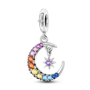 Colourful star and moon silver charm