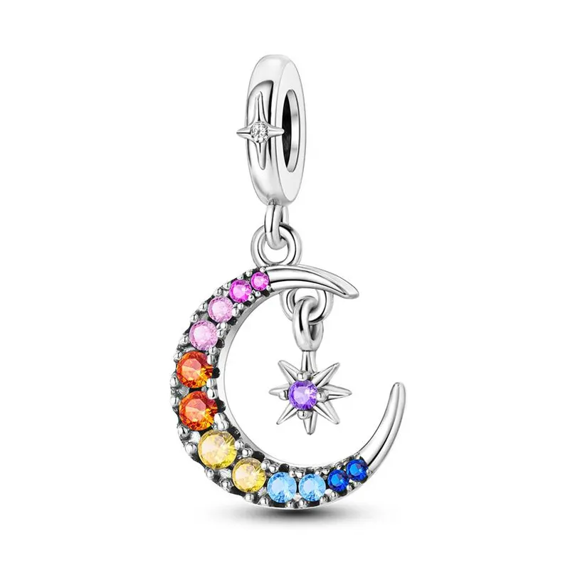 Colourful star and moon silver charm