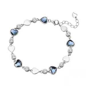 Crystal heart link silver bracelet