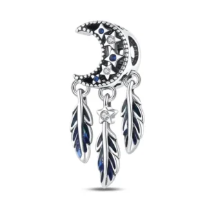 Dreamcatcher moon sterling silver bead charm