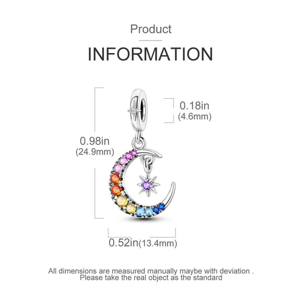 Colourful Star and Moon Charm | S925 Sterling Silver | Pandora Charm Design - Image 2