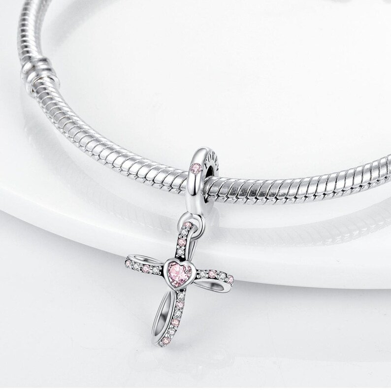 Pink Heart Cross Pendant Charm | S925 Sterling Silver | Pandora Charm Design - Image 2