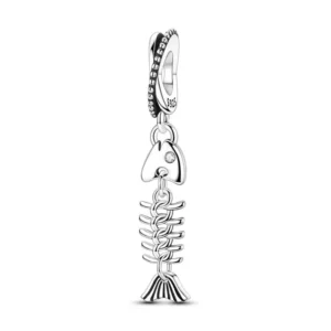 Fishbone sterling silver bracelet charm