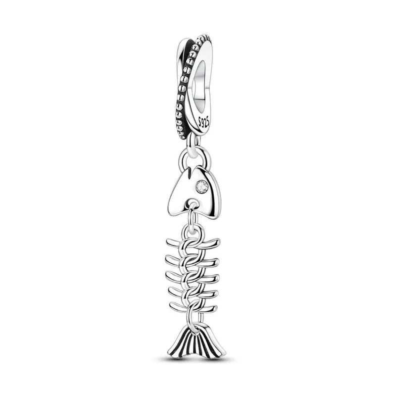 Fishbone sterling silver bracelet charm