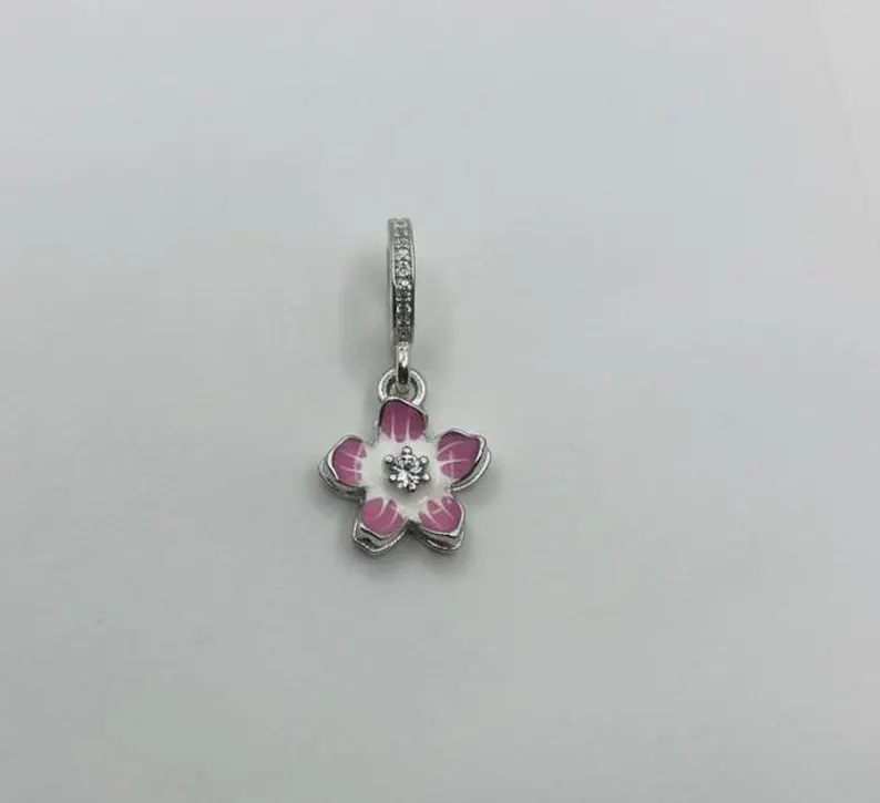 Pink Flower Dangle Charm | S925 Sterling Silver | Pandora Charm Design - Image 2