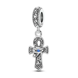 Horus eye cross charm sterling silver