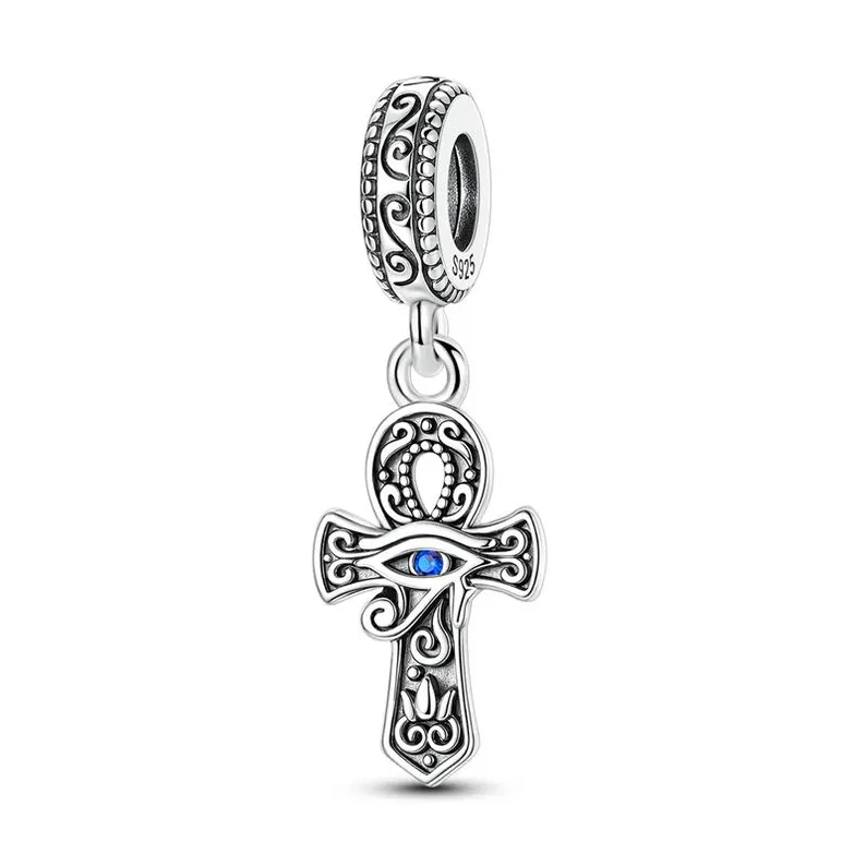 Horus eye cross charm sterling silver