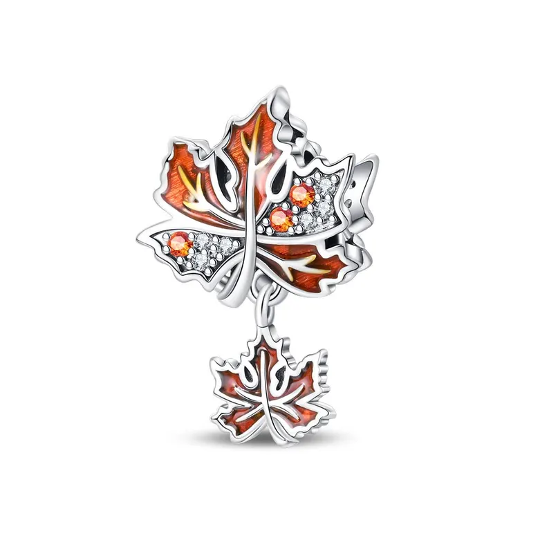 Maple leaf sterling silver bead charm
