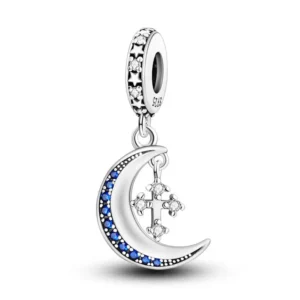 Moon and cross sterling silver charm