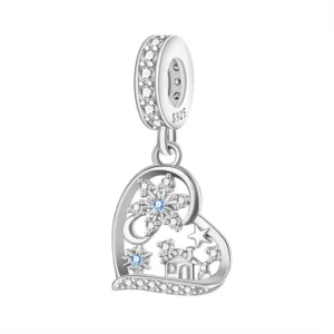 Moon and snow night silver charm