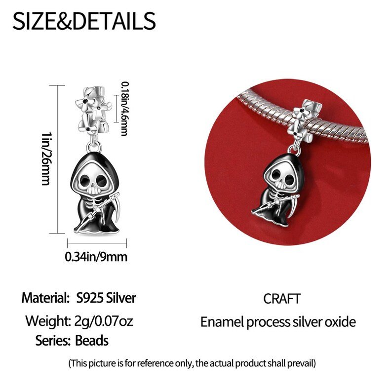 Grim Reaper Dangle Charm | S925 Sterling Silver | Pandora Charm Design - Image 3