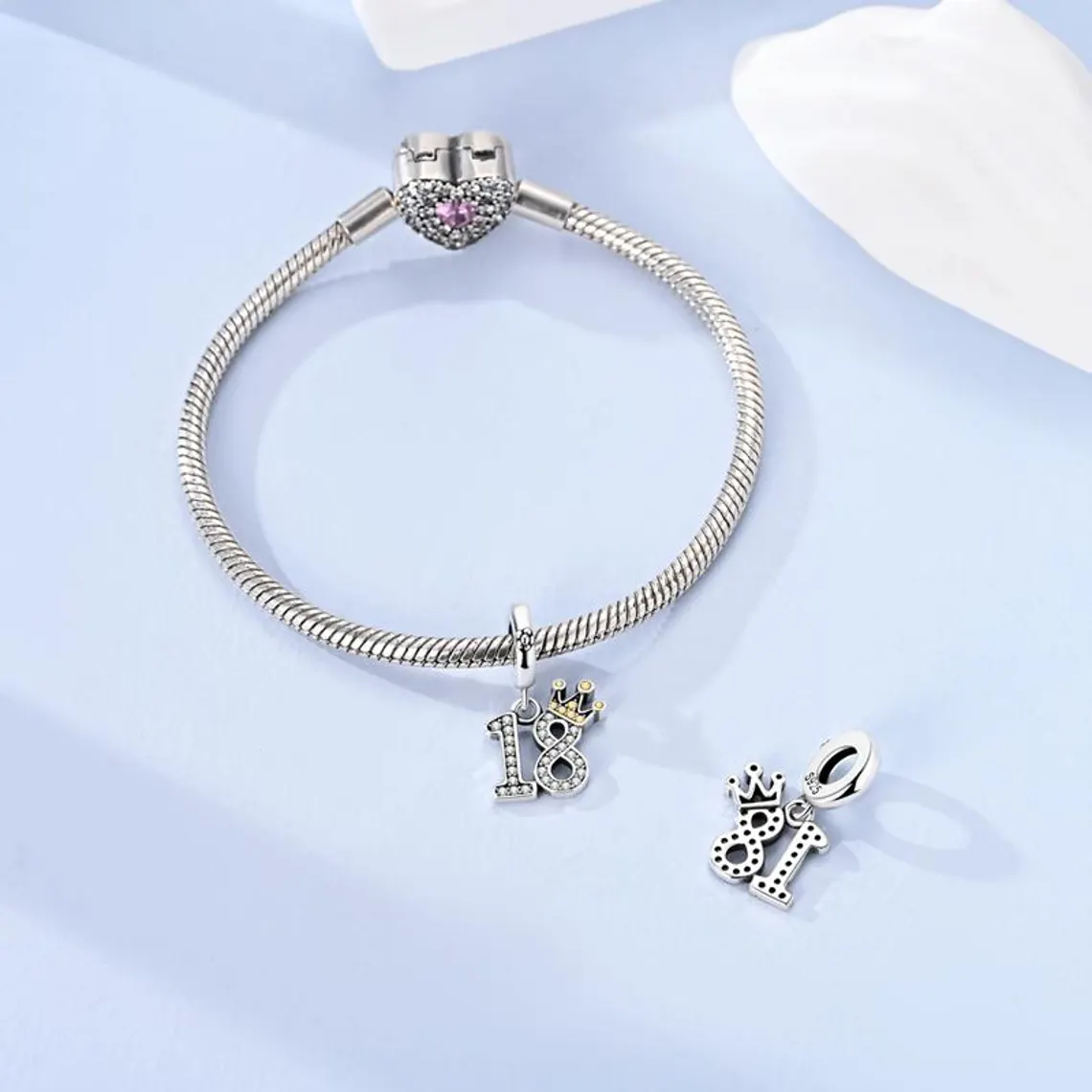 Number 18 Crown Pendant Charm | S925 Sterling Silver | Pandora Charm - Image 4