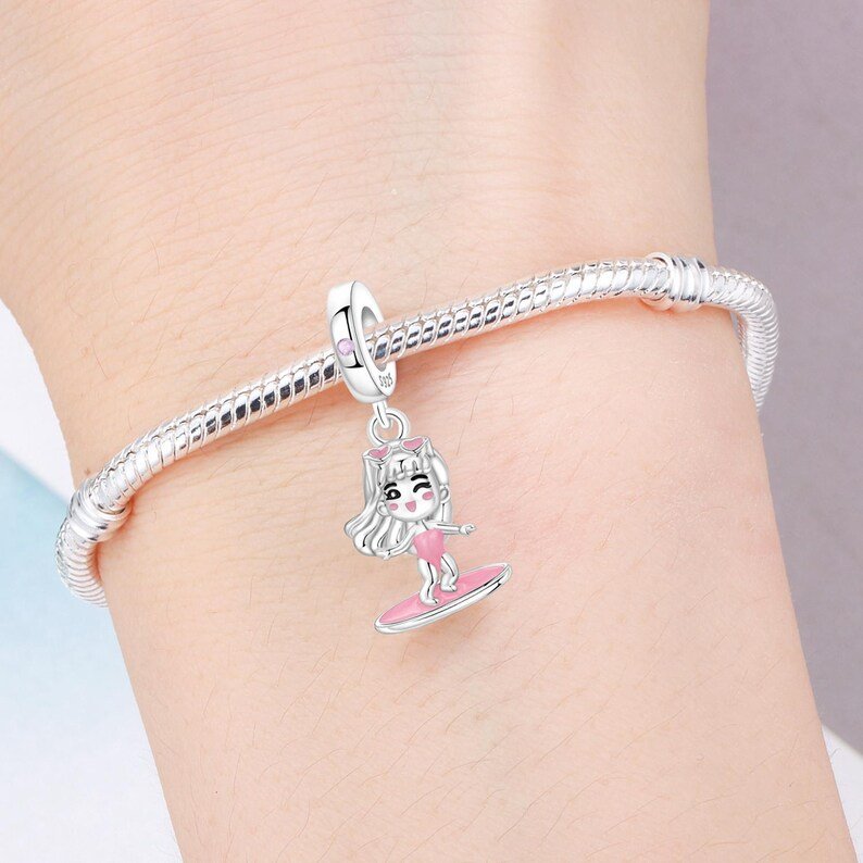 Surfing Girl Charm | S925 Sterling Silver | Pandora Charm Design - Image 4