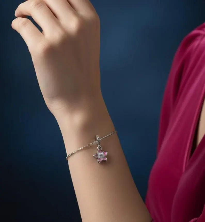 Pink Flower Dangle Charm | S925 Sterling Silver | Pandora Charm Design - Image 3