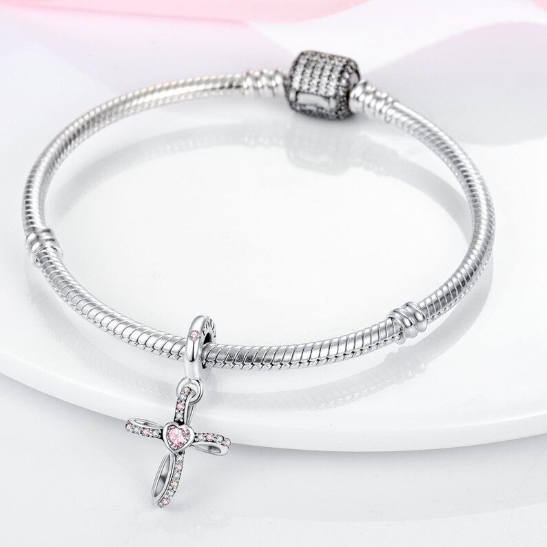 Pink Heart Cross Pendant Charm | S925 Sterling Silver | Pandora Charm Design - Image 3
