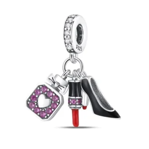 Perfume lipstick shoe charm silver