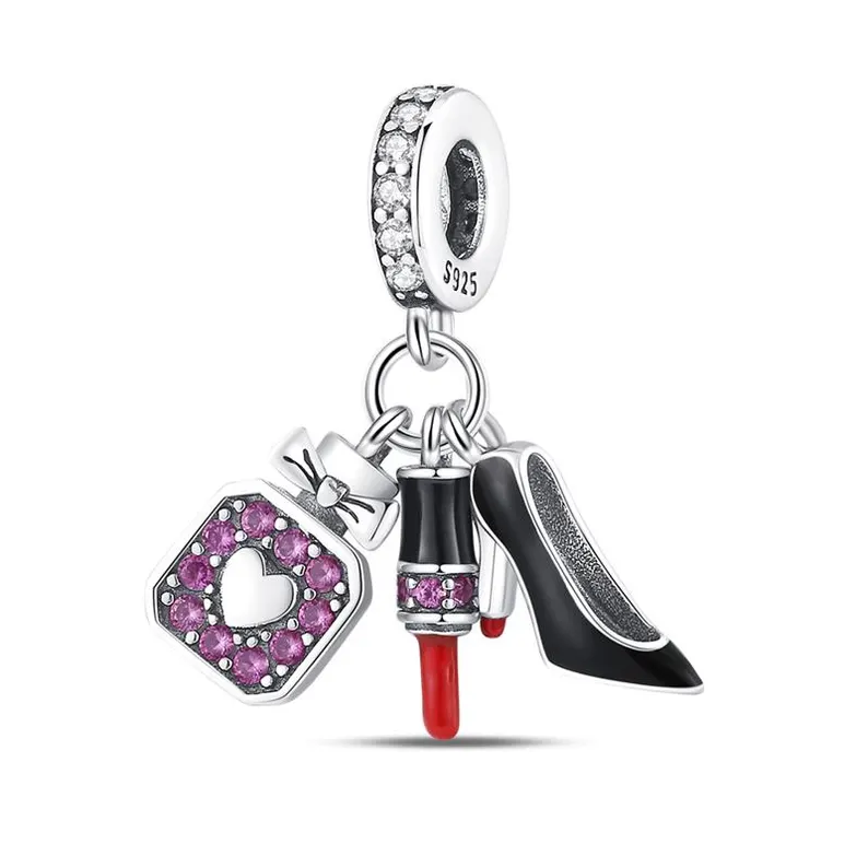 Perfume lipstick shoe charm silver