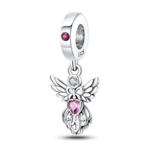Pink angel sterling silver charm bead