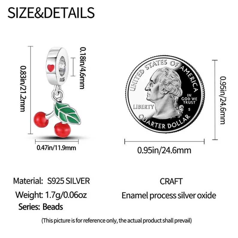 Fruit Cherry Charm | S925 Sterling Silver | Pandora Charm Design - Image 2