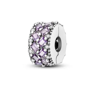 Purple clip charm sterling silver bead