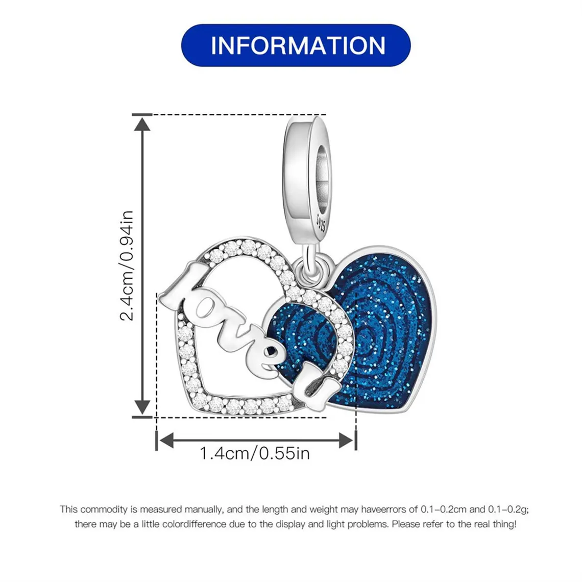 I Love You Heart Shaped Pendant Charm | S925 Sterling Silver | Pandora Charm - Image 4