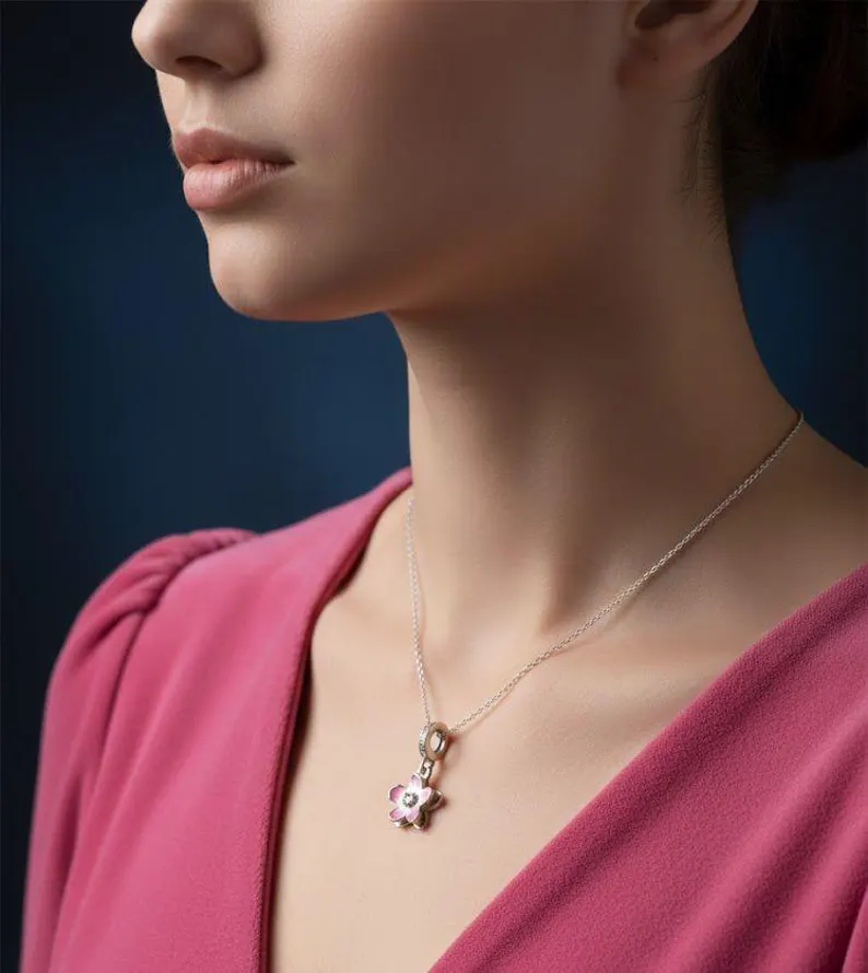 Pink Flower Dangle Charm | S925 Sterling Silver | Pandora Charm Design - Image 4