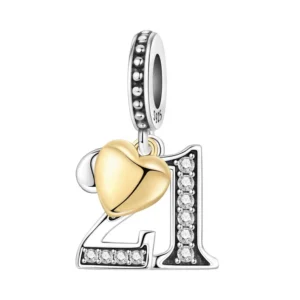 S925 sterling silver 21st birthday heart charm