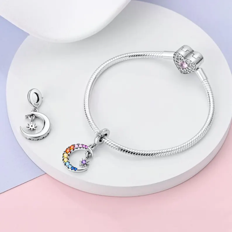 Colourful Star and Moon Charm | S925 Sterling Silver | Pandora Charm Design - Image 3