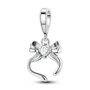 Shiny bow sterling silver bracelet charm
