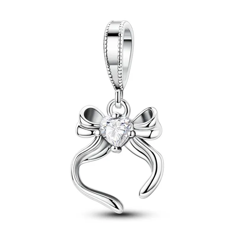 Shiny bow sterling silver bracelet charm